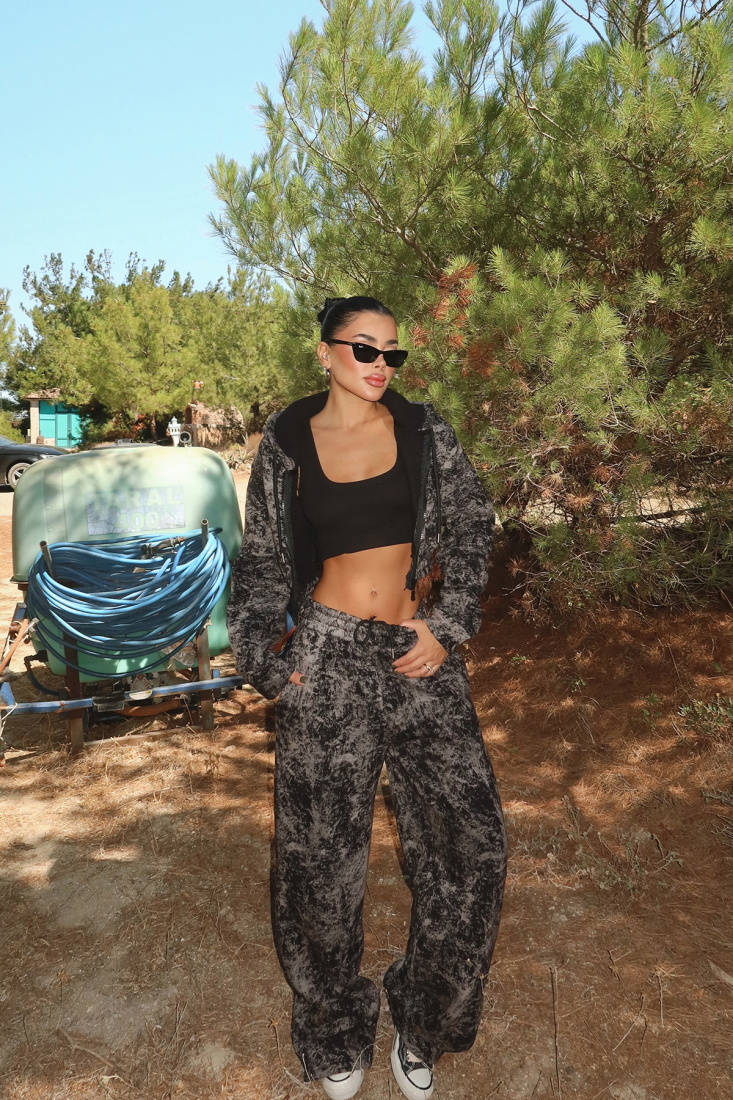 Siyah Joelle Desenli Eşofman Takım ATE-3642 - EYYO