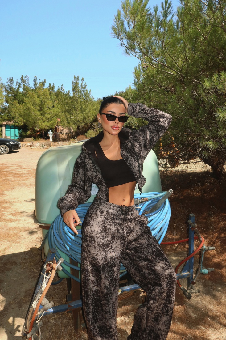 Siyah Joelle Desenli Eşofman Takım ATE-3642 - EYYO