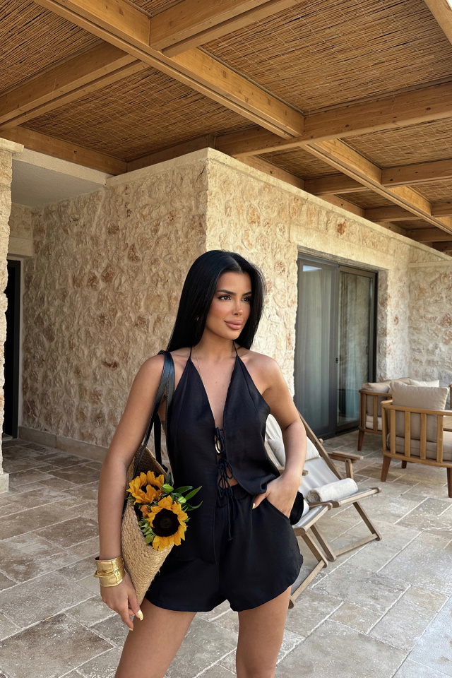 Siyah Candida Keten Takım ATE-0999 - 4