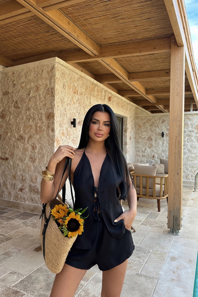 Siyah Candida Keten Takım ATE-0999 - 1
