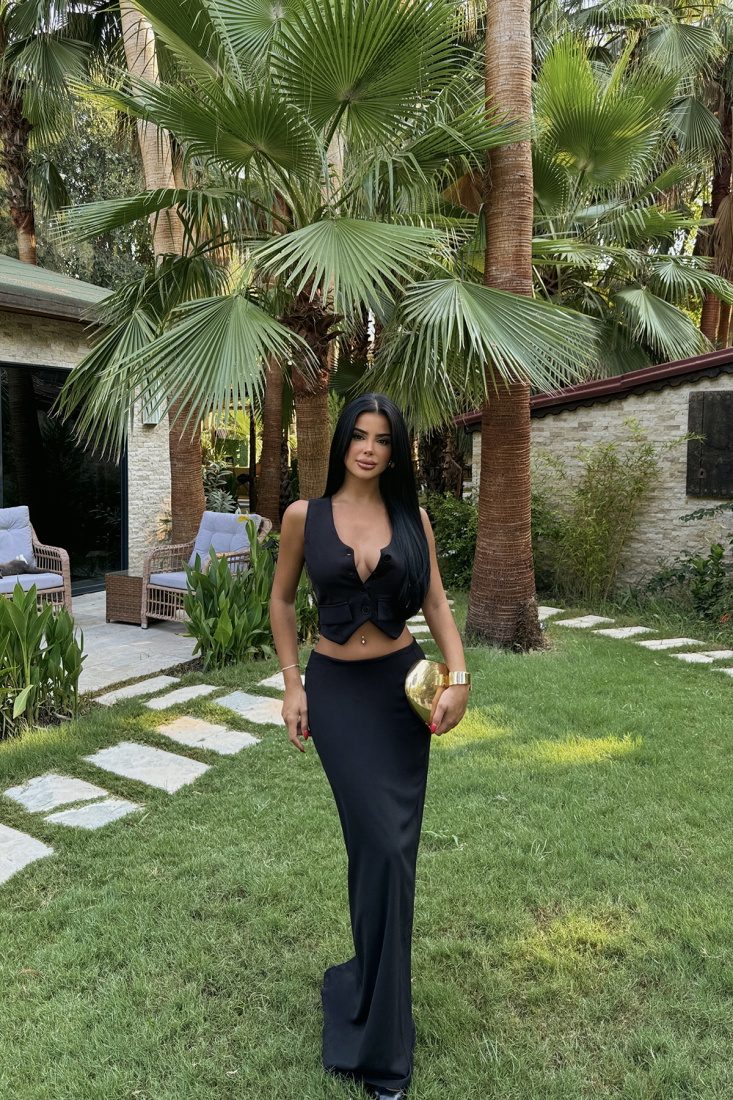 Siyah Maisie Yelek Etek Takım ATE-1277 - EYYO