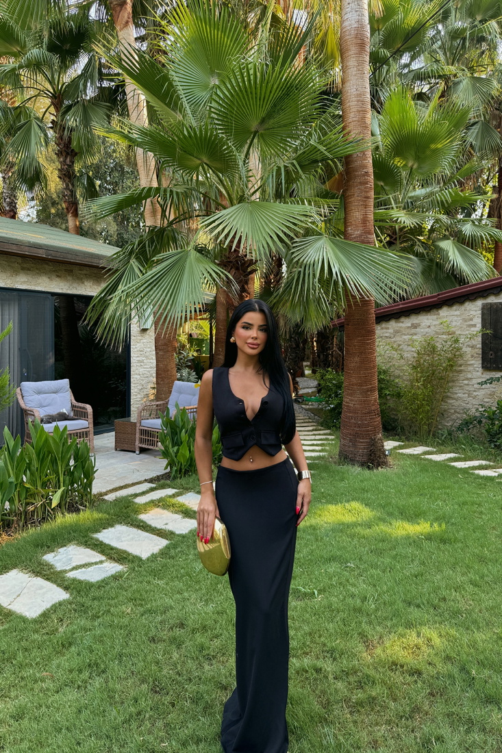 Siyah Maisie Yelek Etek Takım ATE-1277 - EYYO