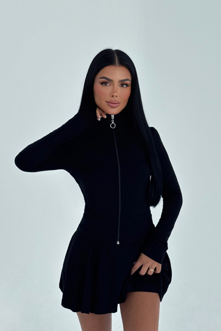 Siyah Lola Şort Etekli Takım ATE-2040 - EYYO