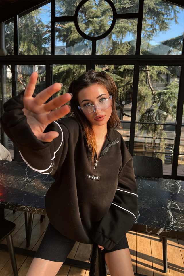 Siyah Eyyo Baskılı Basic Sweat ATE3324 - 3