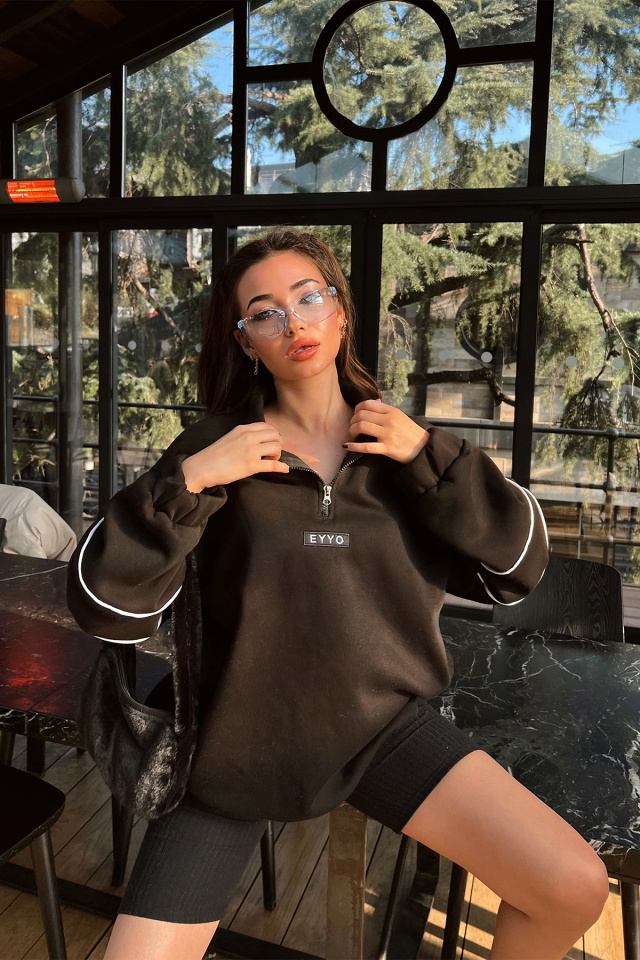 Siyah Eyyo Baskılı Basic Sweat ATE3324 - 5