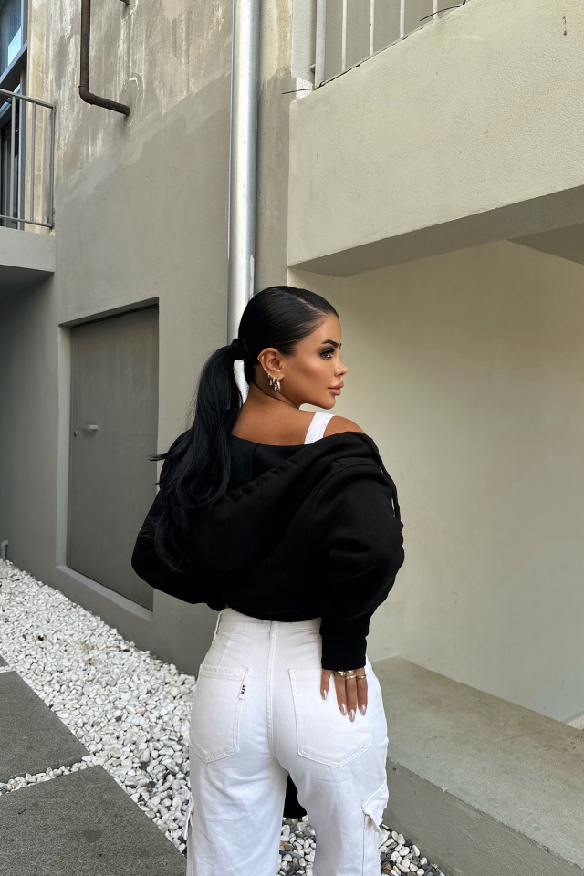 Siyah Fermuar Detay Crop Top ATE-0371 - 5