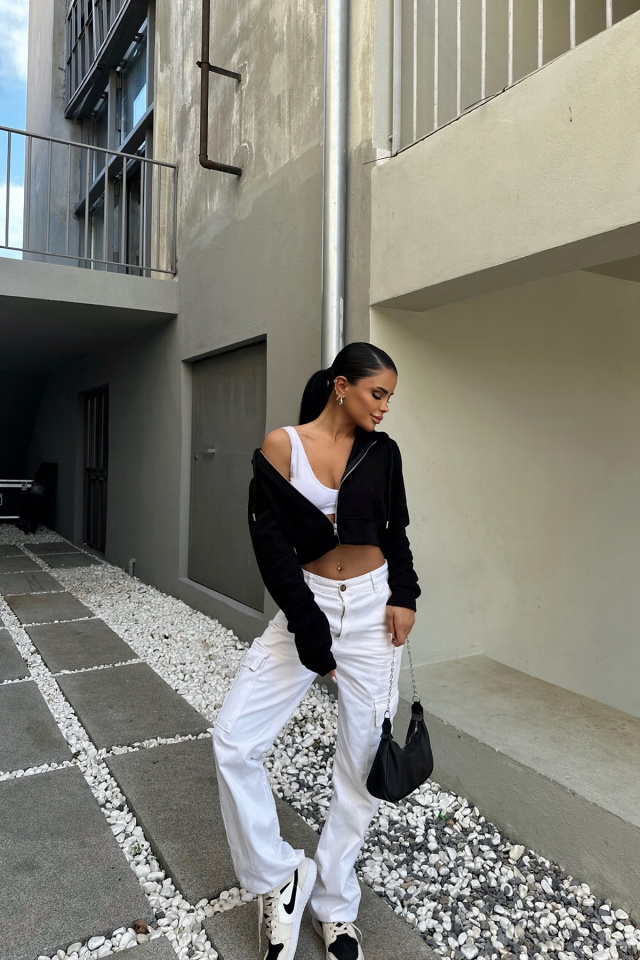 Siyah Fermuar Detay Crop Top ATE-0371 - 3