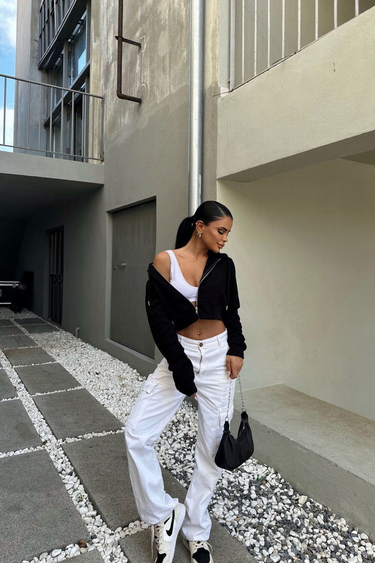 Siyah Fermuar Detay Crop Top ATE-0371 - KTN