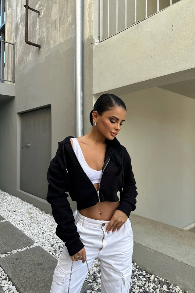 Siyah Fermuar Detay Crop Top ATE-0371 - 4