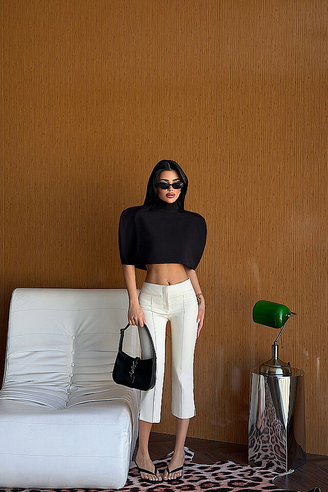 Siyah Suuti Crop Bluz ATE-5302 - 2