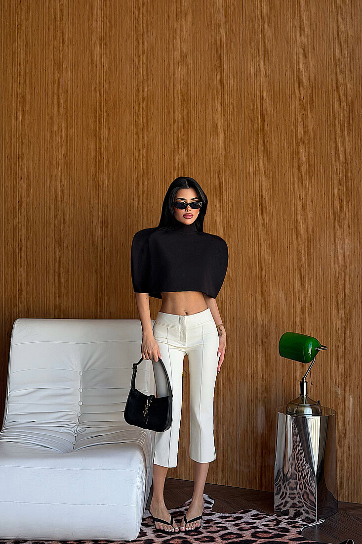 Siyah Suuti Crop Bluz ATE-5302 - EYYO