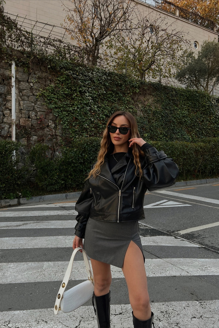 Siyah Fermuar Detay Deri Ceket ATE2652 - EYYO