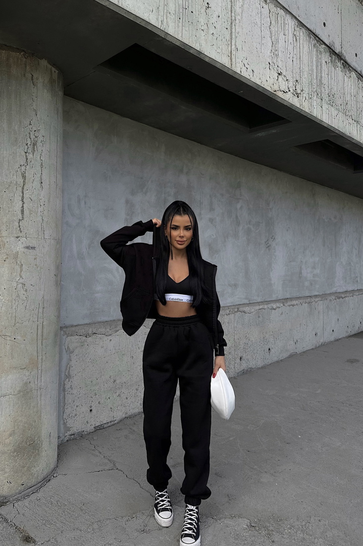 Siyah Fermuar Detay Pantolonlu Takım ATE-0789 - EYYO