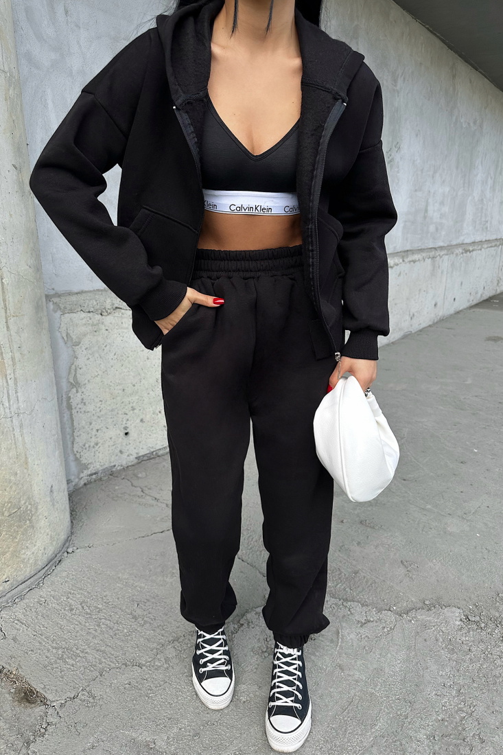 Siyah Fermuar Detay Pantolonlu Takım ATE-0789 - EYYO