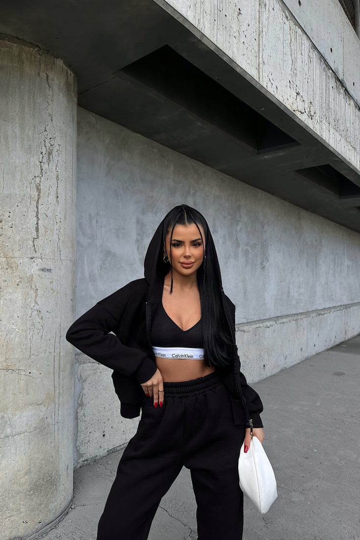 Siyah Fermuar Detay Pantolonlu Takım ATE-0789 - EYYO