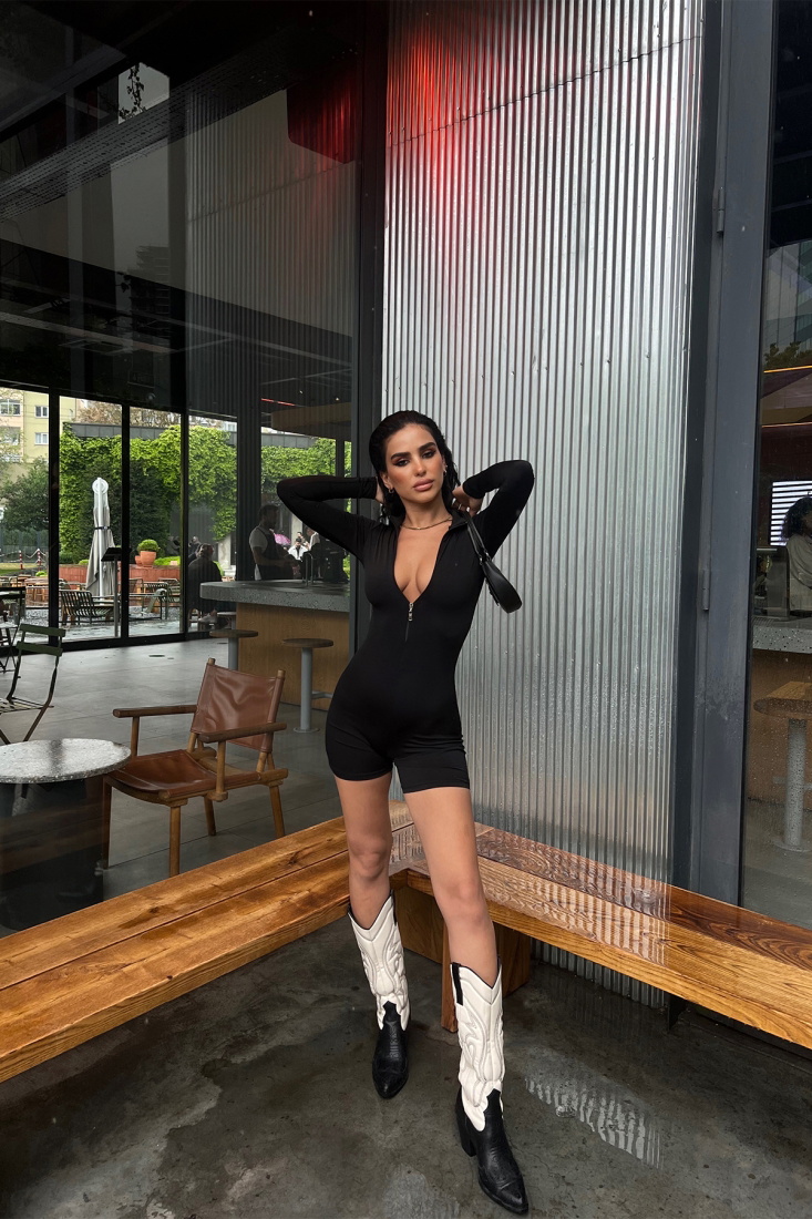 Siyah Fermuar Detay Toparlayıcı Tulum ATE6874 - EYYO ATELIER