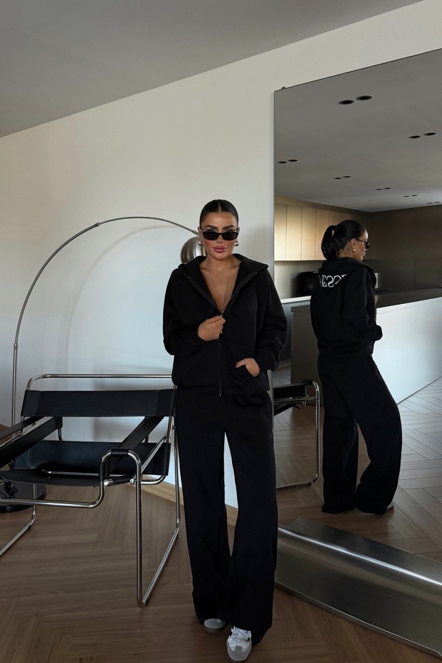 Siyah Bonny Fermuarlı Eşofman Takımı ATE-3869 - 1