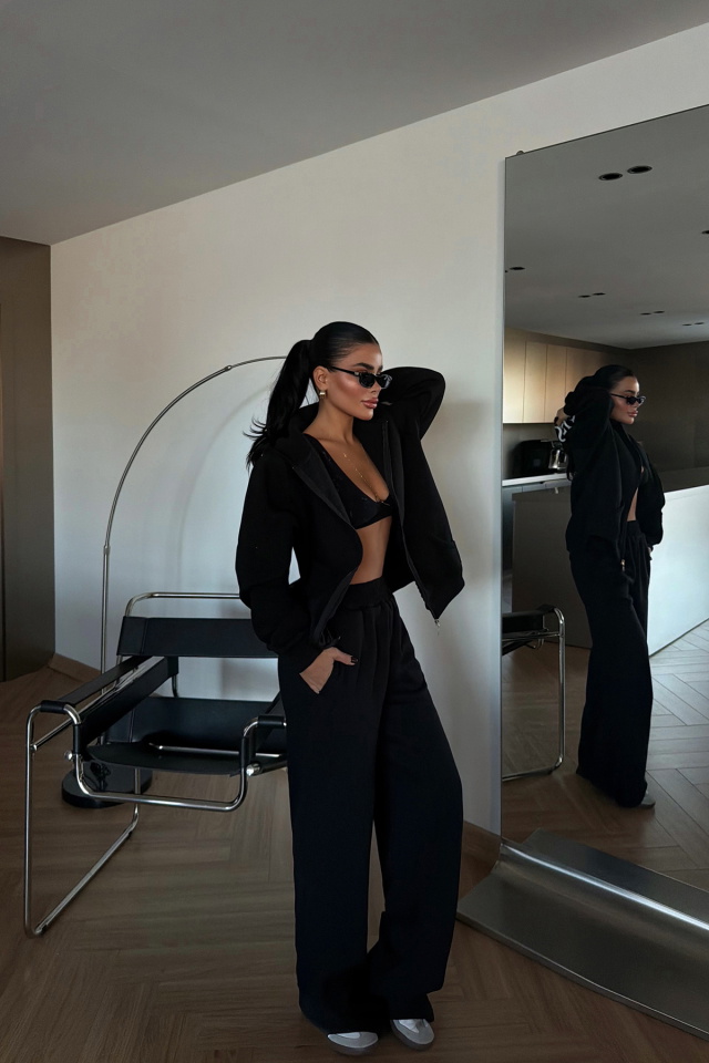 Siyah Bonny Fermuarlı Eşofman Takımı ATE-3869 - 2