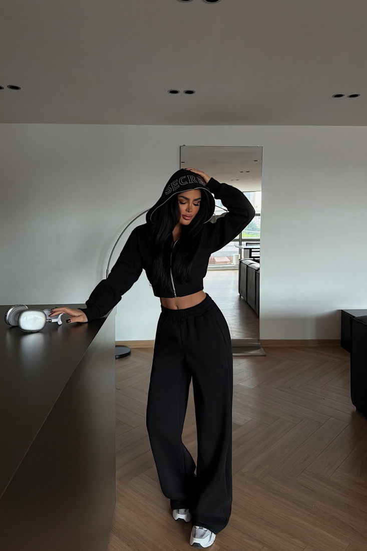 Siyah Fermuarlı Eşofman Takım ATE-4156 - EYYO