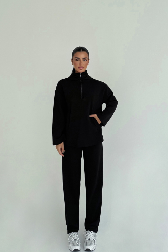 Siyah Naerys Fermuar Detaylı Eşofman Takım ATE-2435 