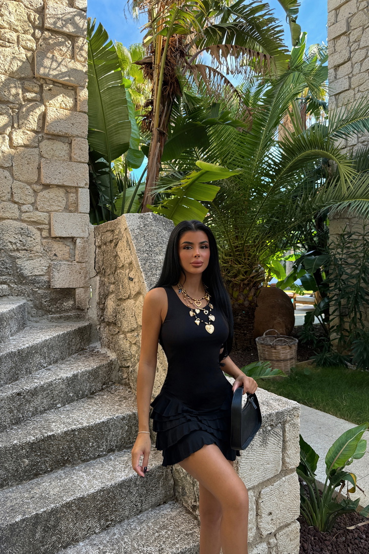 Siyah Naia Fırfırlı Elbise ATE-1344 - EYYO