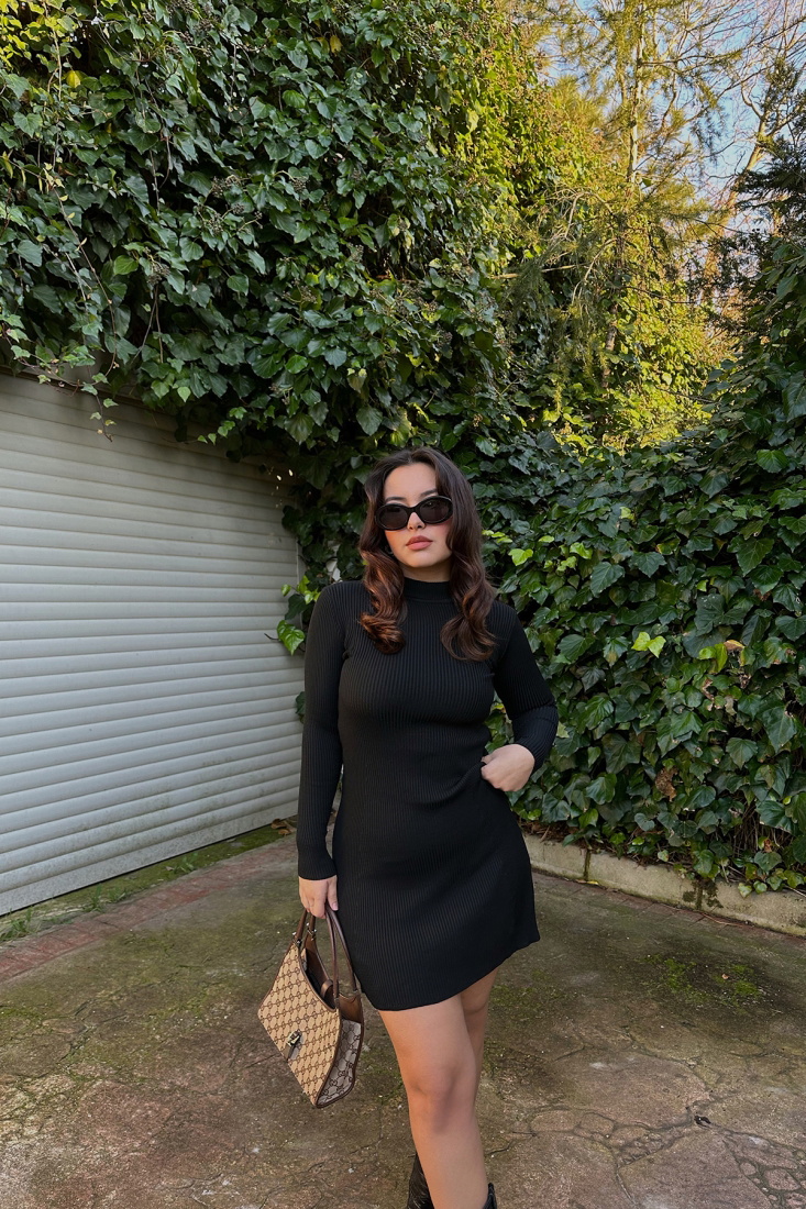 Siyah Fitilli Mini Elbise ATE3991 - EYYO