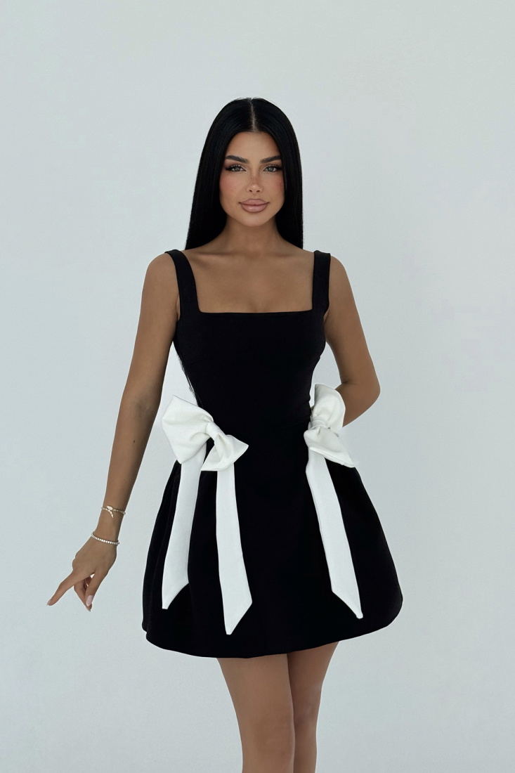 Siyah Nellie Fiyonk Detaylı Mini Elbise ATE-2718 - EYYO