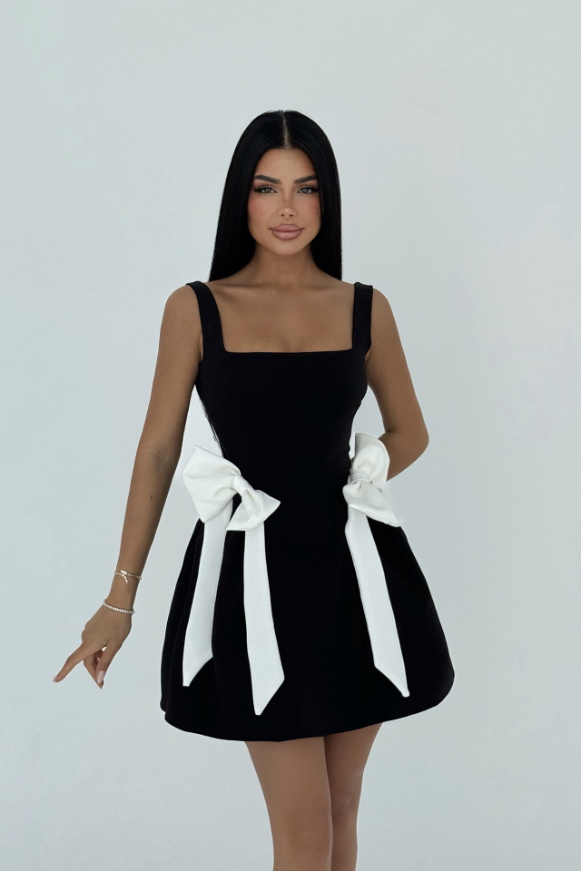 Siyah Nellie Fiyonk Detaylı Mini Elbise ATE-2718 - 2