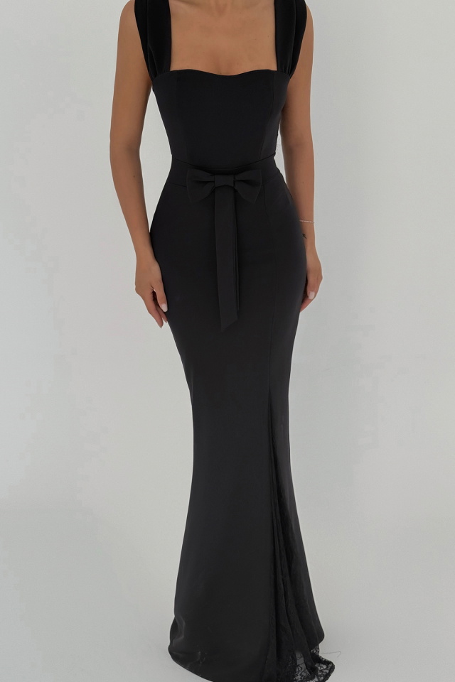 Siyah Remmy Yırtmacı Dantel Detaylı Uzun Elbise ATE-2576 - 2