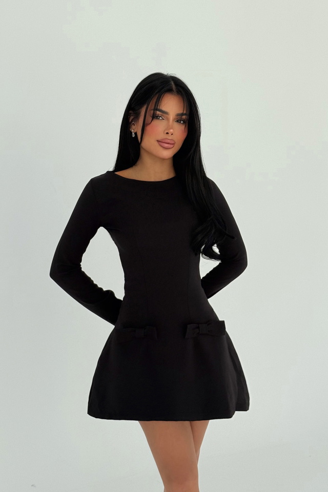 Siyah Fiyonk Detay Mini Elbise ATE-2484 - 1