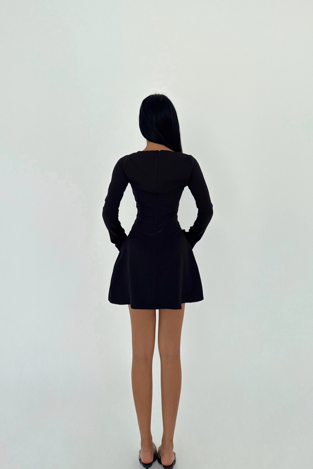 Siyah Fiyonk Detay Mini Elbise ATE-2484 - 3