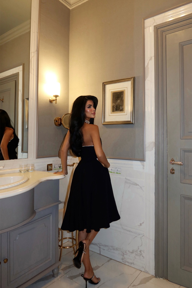 Siyah Leomie Mini Elbise ATE-3905 - 5