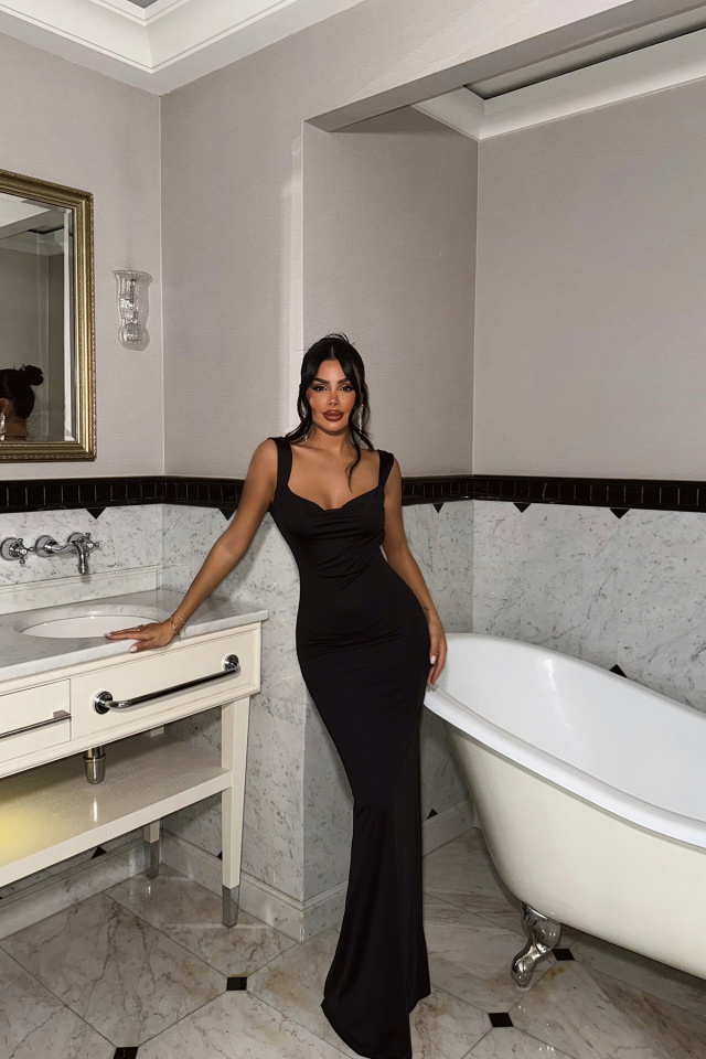 Siyah Liliana Arkası Fiyonk Detaylı Elbise ATE-2134 - 4