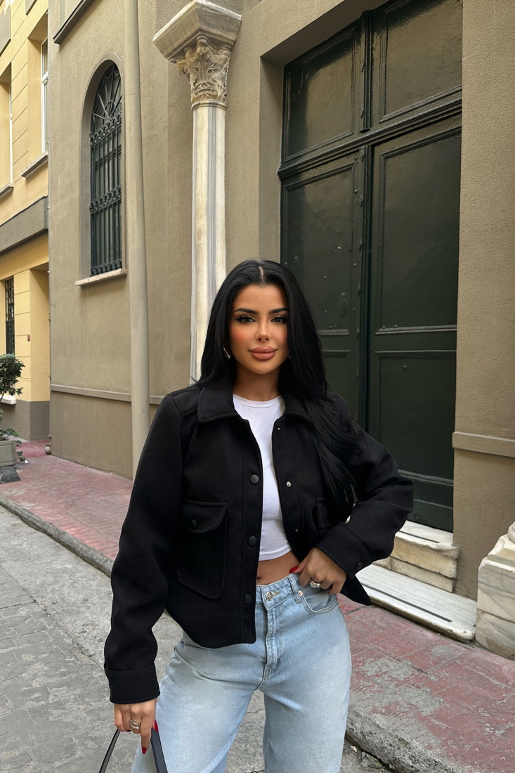 Siyah Gömlek Yaka Cep Detay Ceket ATE-0786 - EYYO