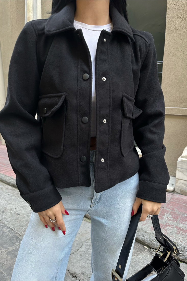 Siyah Gömlek Yaka Cep Detay Ceket ATE-0786 - EYYO