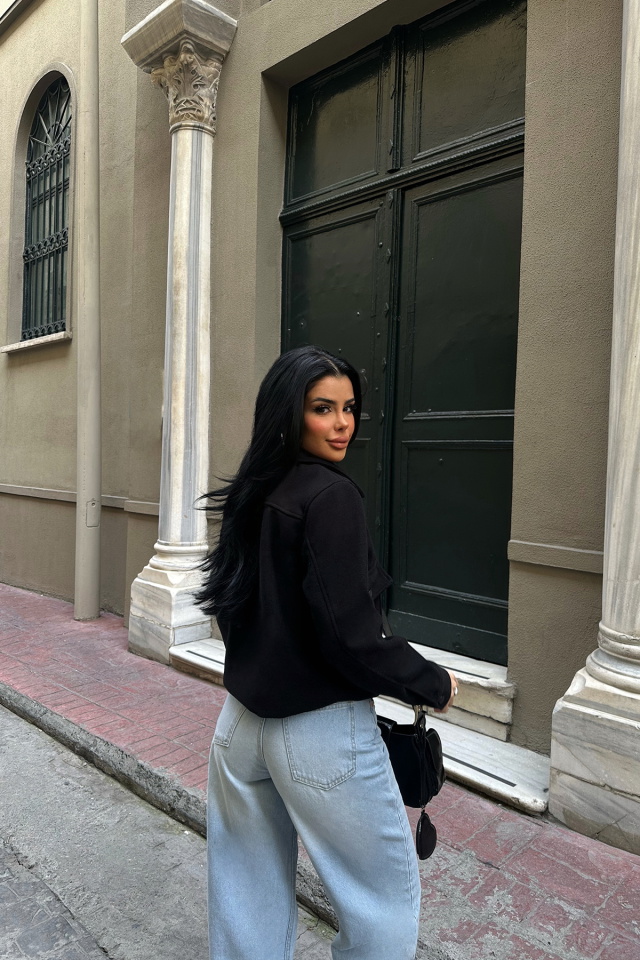 Siyah Gömlek Yaka Cep Detay Ceket ATE-0786 - 5