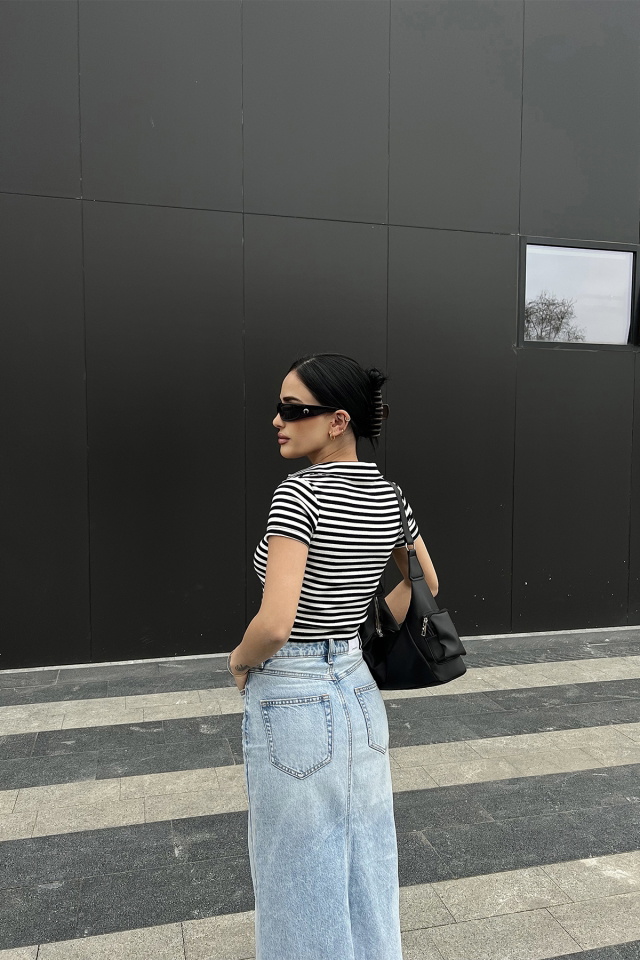 Siyah Gömlek Yaka Crop Top ATE4961 - 4