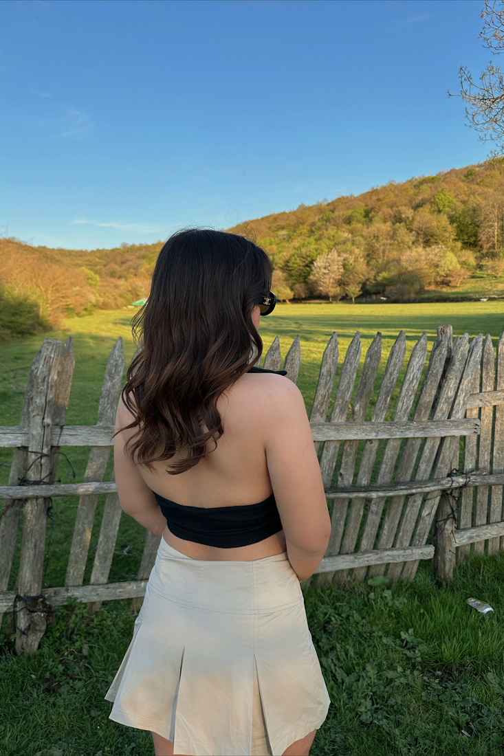 Siyah Gömlek Yaka Crop Top ATE5333 - gecce