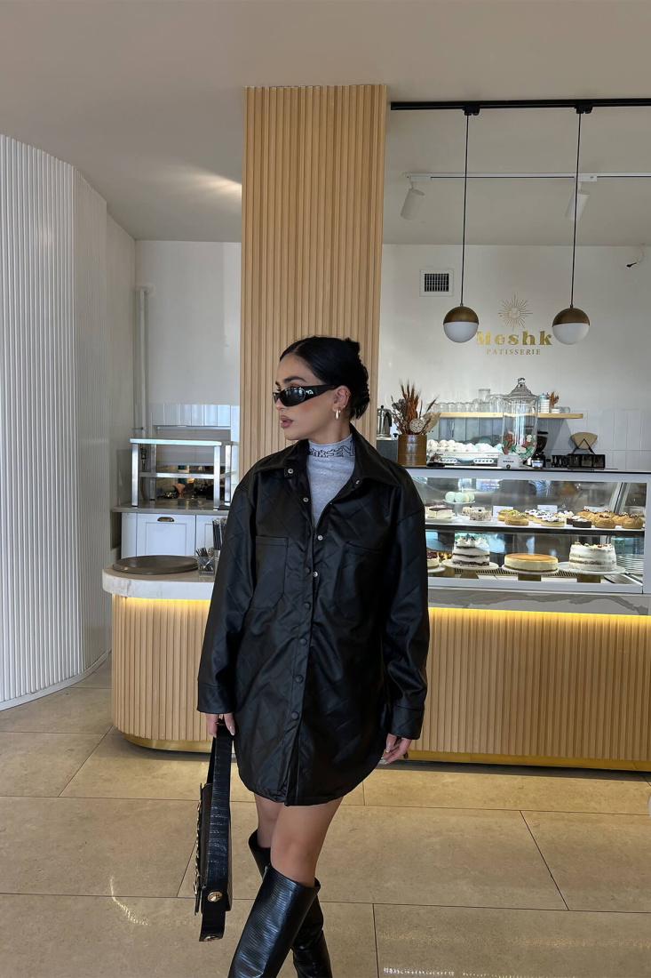 Siyah Gömlek Yaka Deri Mont ATE2796 - EYYO