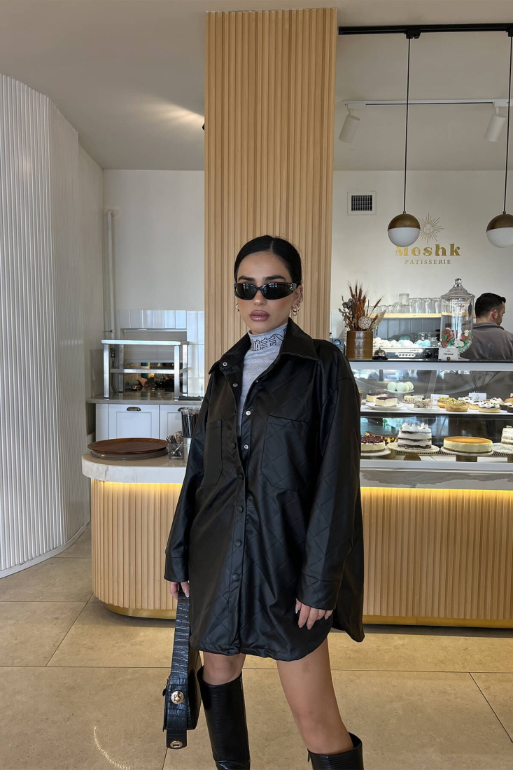 Siyah Gömlek Yaka Deri Mont ATE2796 - EYYO