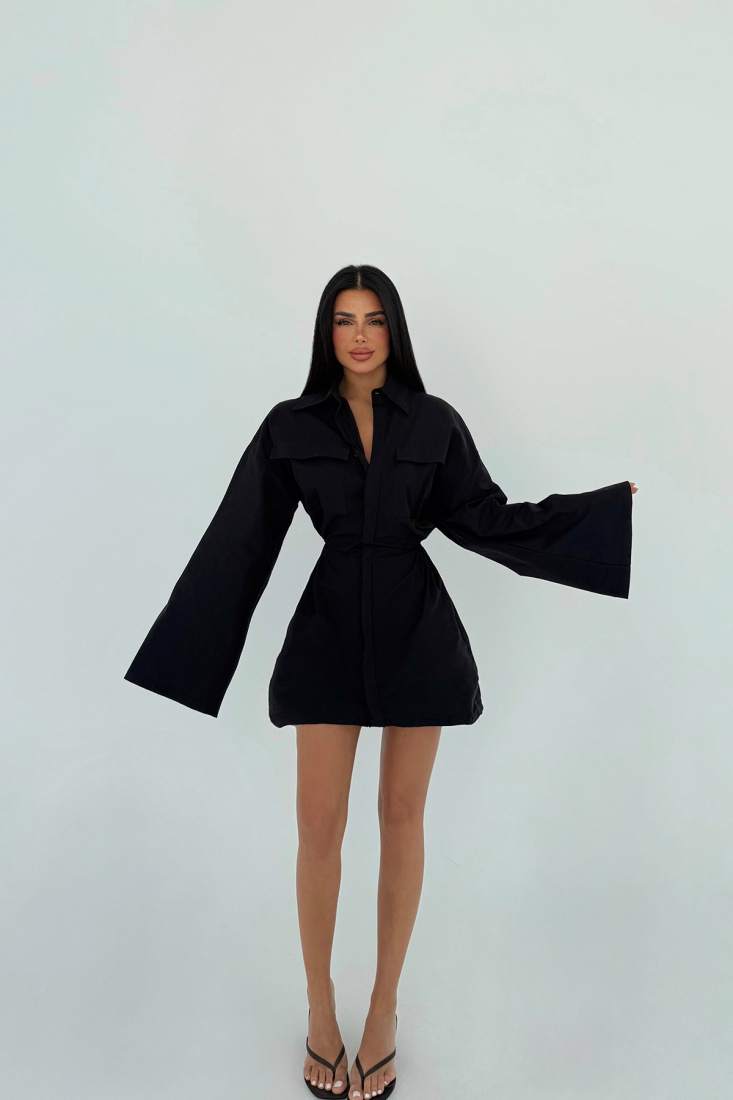 Siyah Gömlek Yaka Elbise ATE-2355 - EYYO