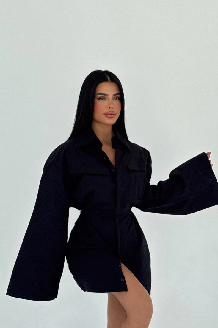 Siyah Gömlek Yaka Elbise ATE-2355 - EYYO