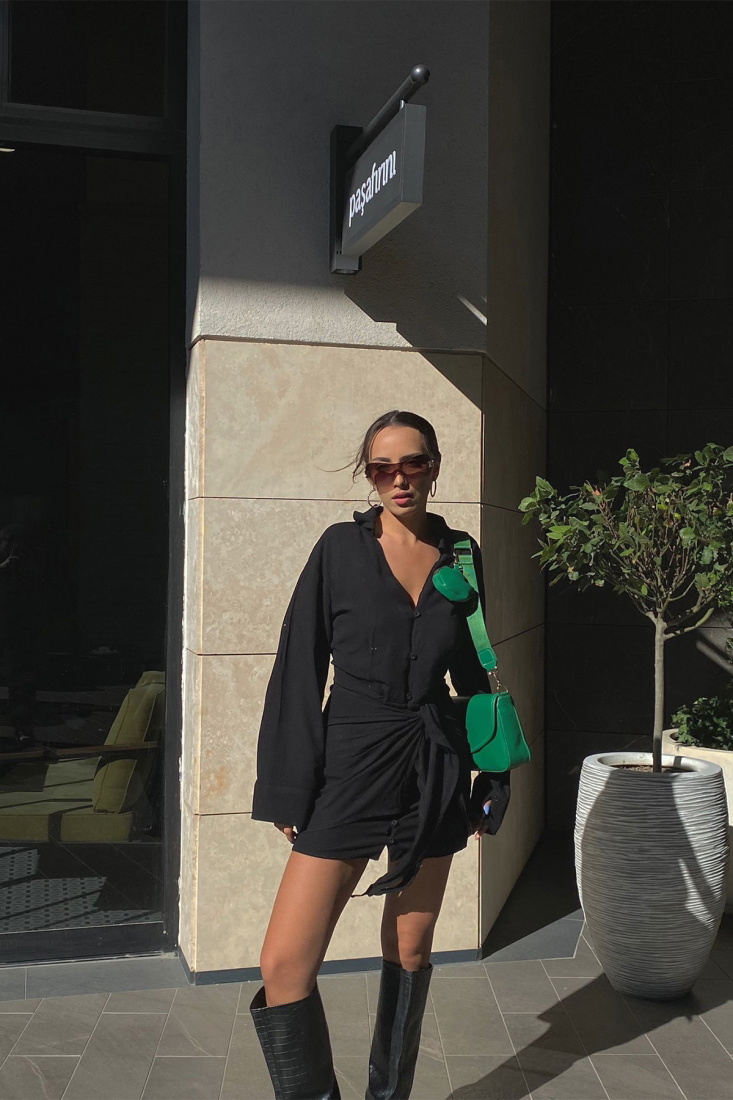 Allora Siyah Gömlek Yaka Elbise ATE1917 - EYYO ATELIER