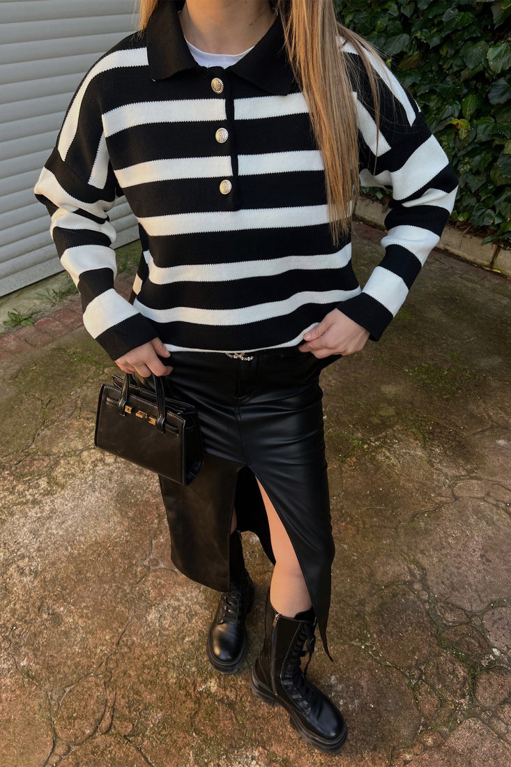 Siyah Gömlek Yaka Kazak ATE3940 - HOT FASHİON