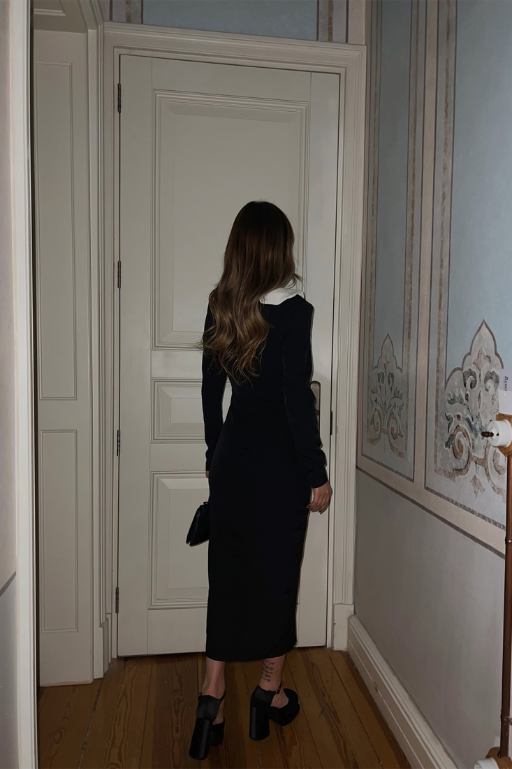 Siyah Gömlek Yaka Yırtmaç Detay Elbise ATE3579 - EYYO