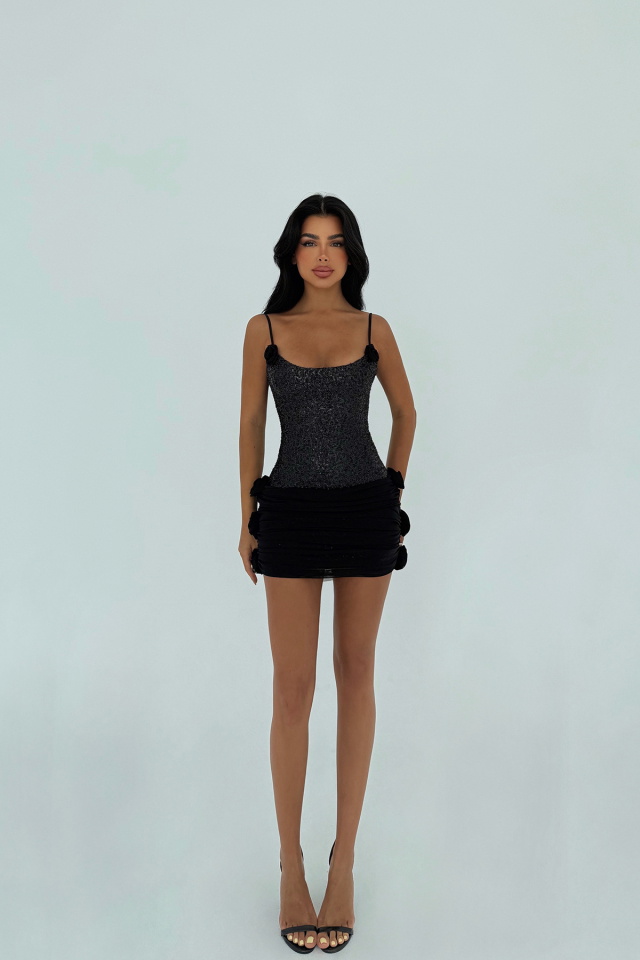 Siyah Presley Mini Payetli Elbise ATE-3043 - 2