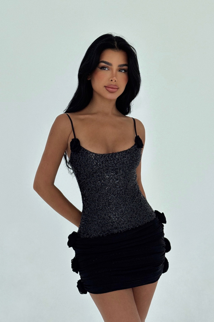 Siyah Presley Mini Payetli Elbise ATE-3043 - EYYO