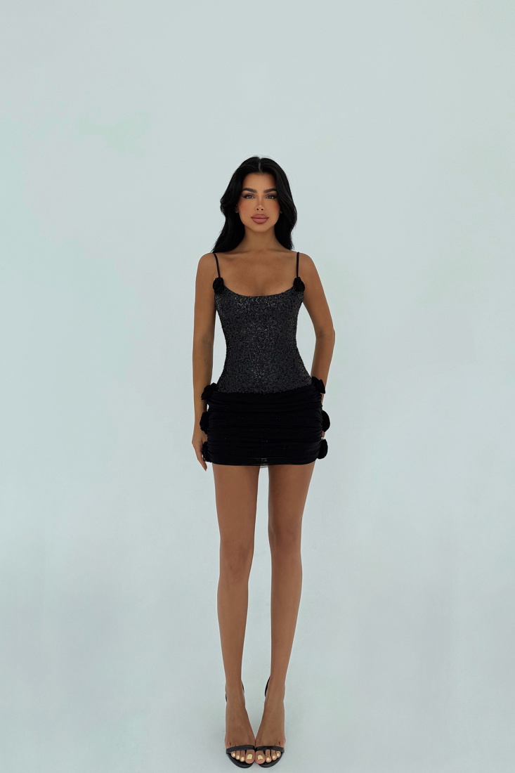 Siyah Presley Mini Payetli Elbise ATE-3043 - EYYO