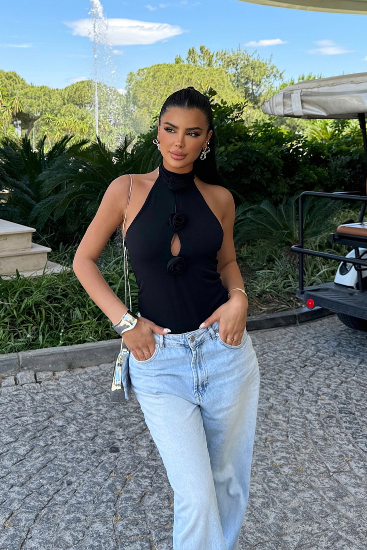 Siyah Rose Bodysuit ATE-0248 - BİROL ATÖLYE