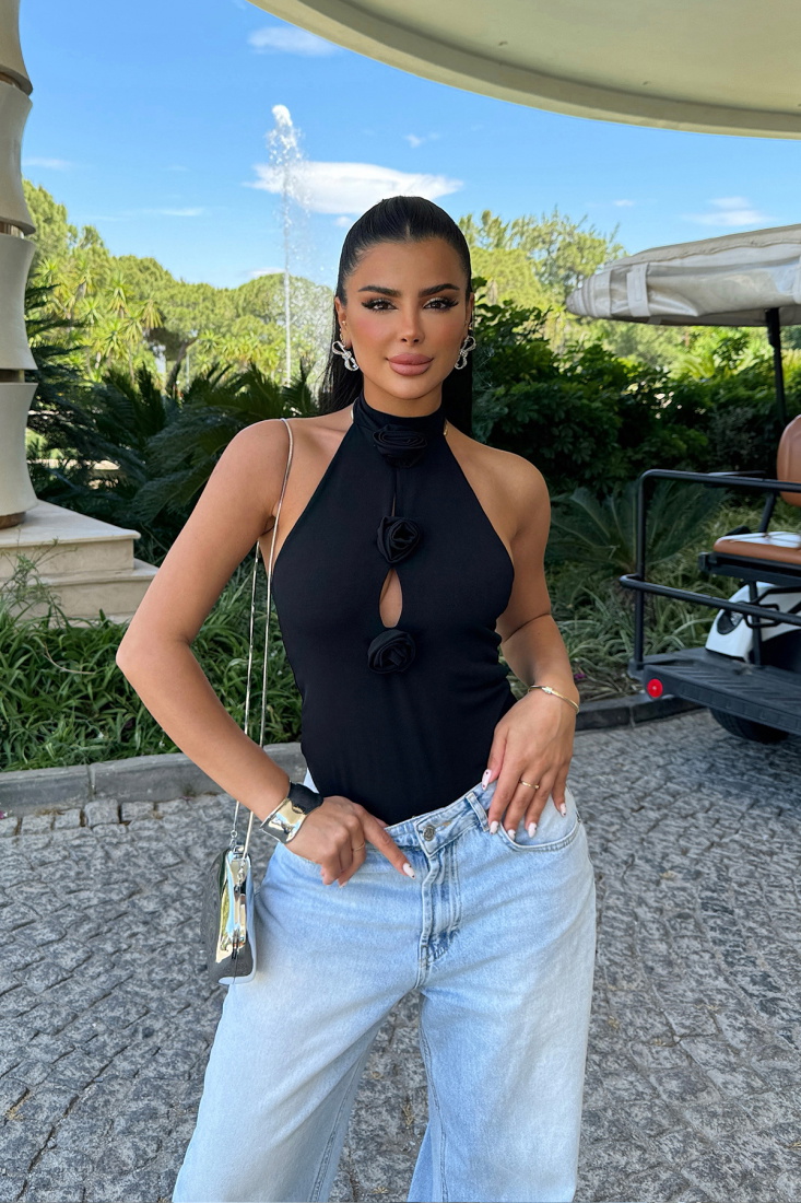 Siyah Rose Bodysuit ATE-0248 - BİROL ATÖLYE